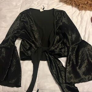 Tie up black satin top